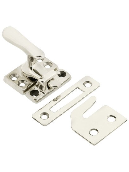 Solid Brass Casement Window Latch in Polished Nickel.